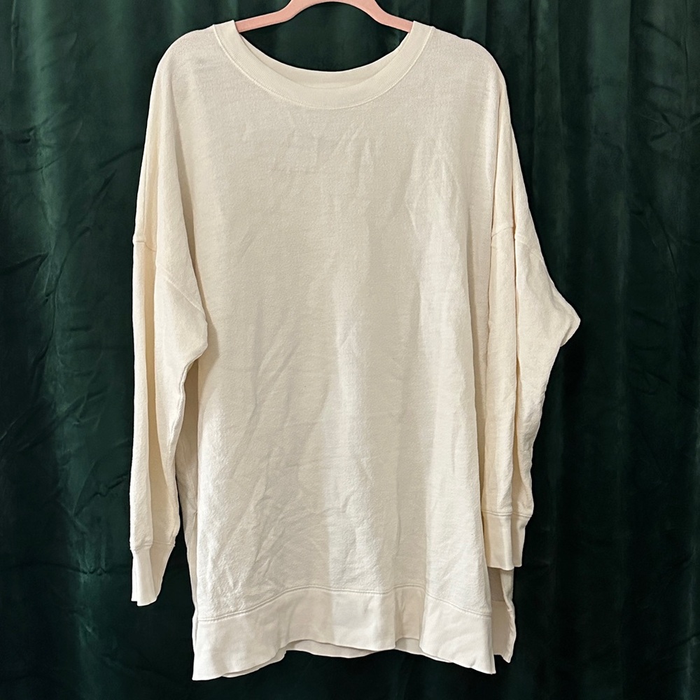 Cream Oversized Long-Sleeve Crewneck Sweatshirt